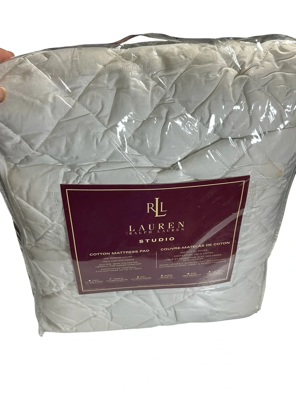 Lauren Ralph Lauren Studio Cotton Mattress Pad Twin XL Quilted 200 TC 39x80 NIP